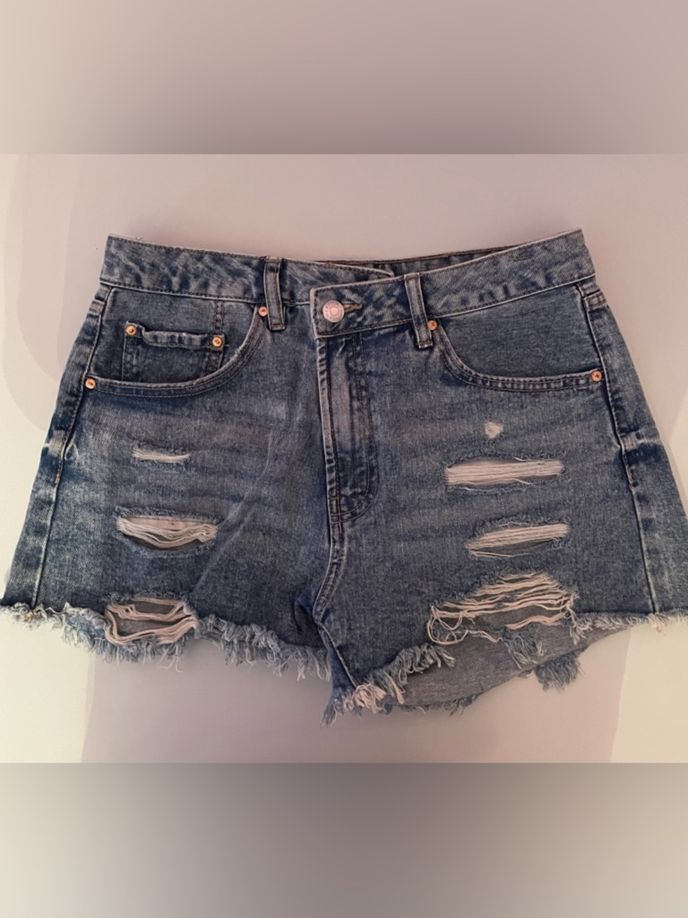refuge Distressed Ripped Denim Shorts - Blue